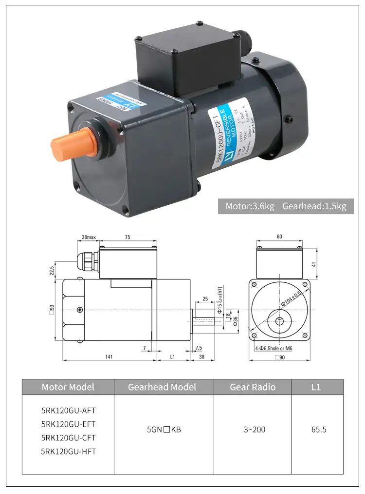 120W 1phase Micro AC Gear Motor