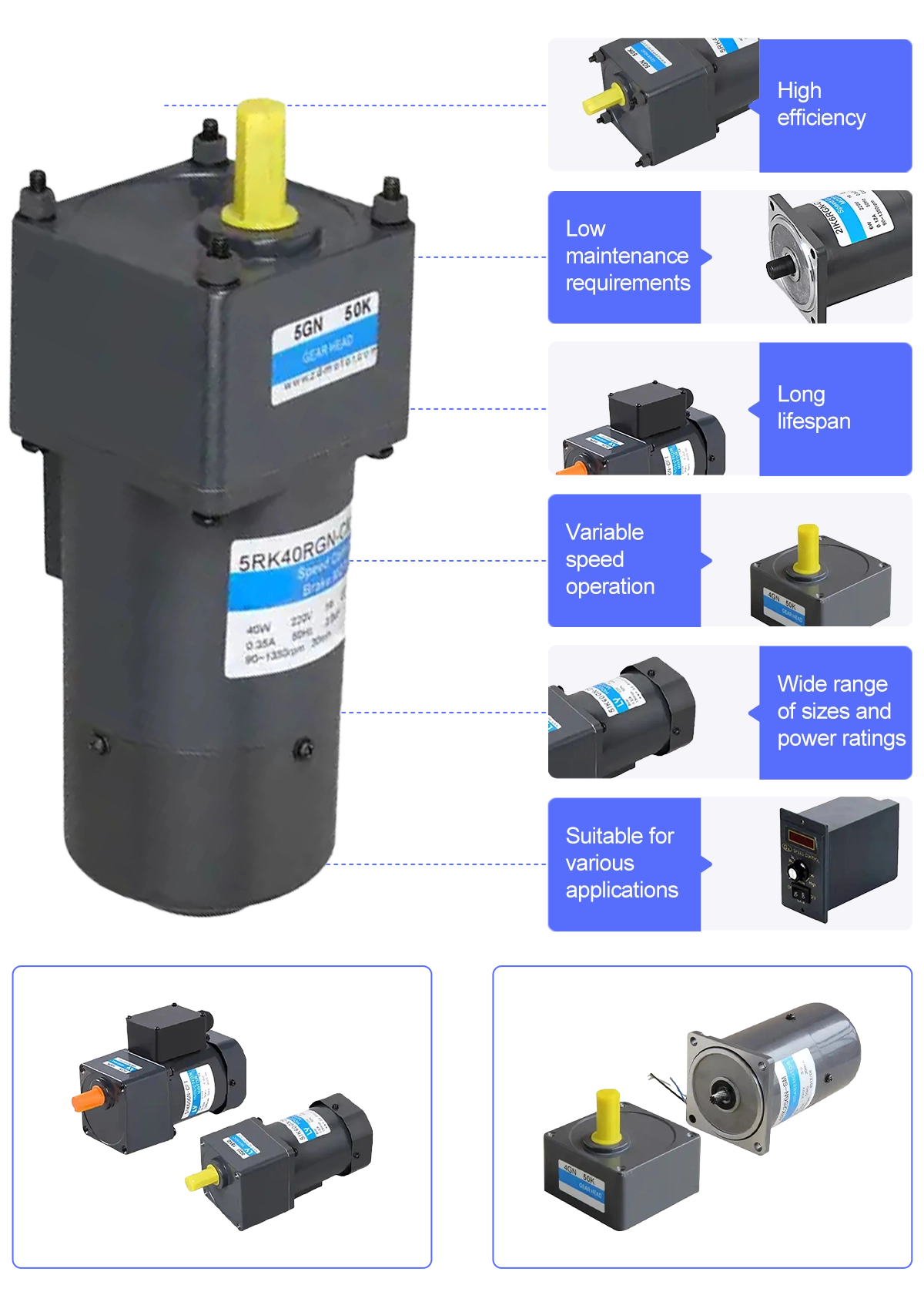 120W 110-230V Single-phase AC Gear Motor induction motors