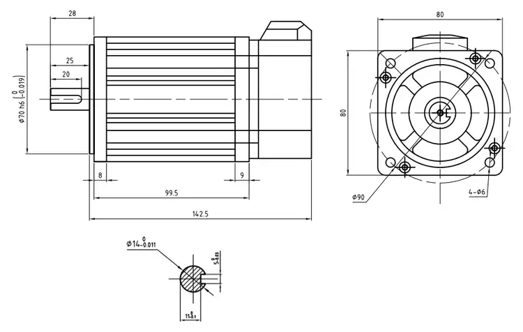 200W 24V 80mm DC Servo Motor