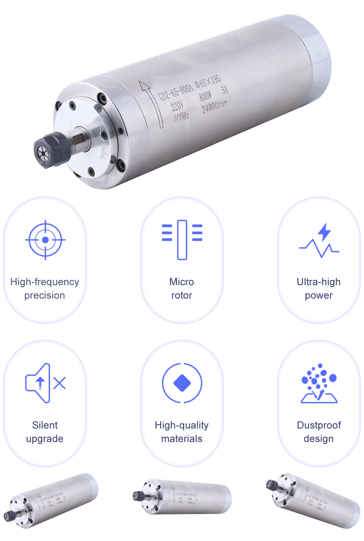 220V 800W 24000RPM Water Cooled Spindle Motor Kit