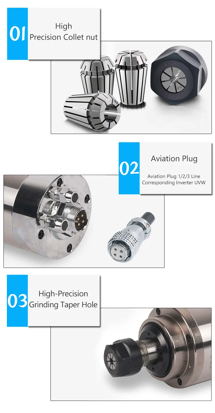 220V AC 800W 24000rpm Water Cooled CNC Spindle Motor