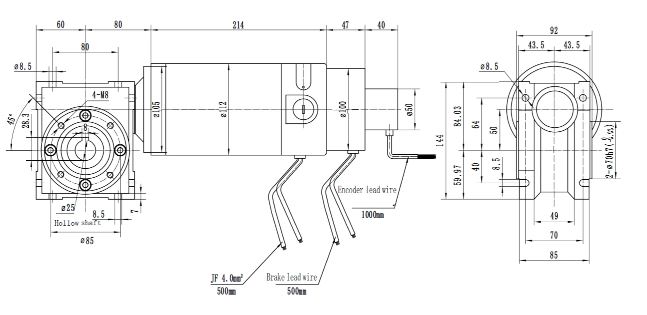 24V 700W 47Nm 3000rpm Dual Phase DC Motor with Gearbox Parameters