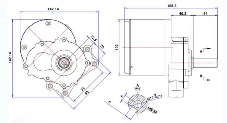 250W 24V 75rpm 120rpm 160rpm DC wheelchair motor