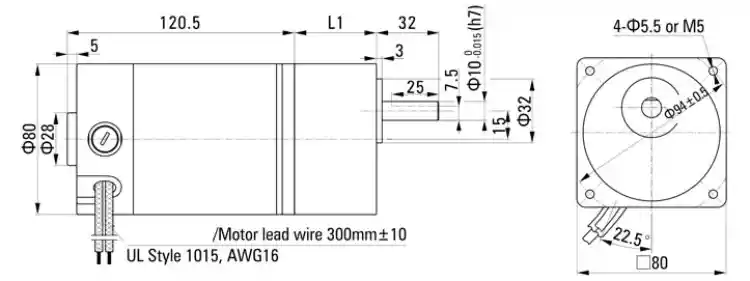 25W 12-90V 80MM micro dc motor with gearbox