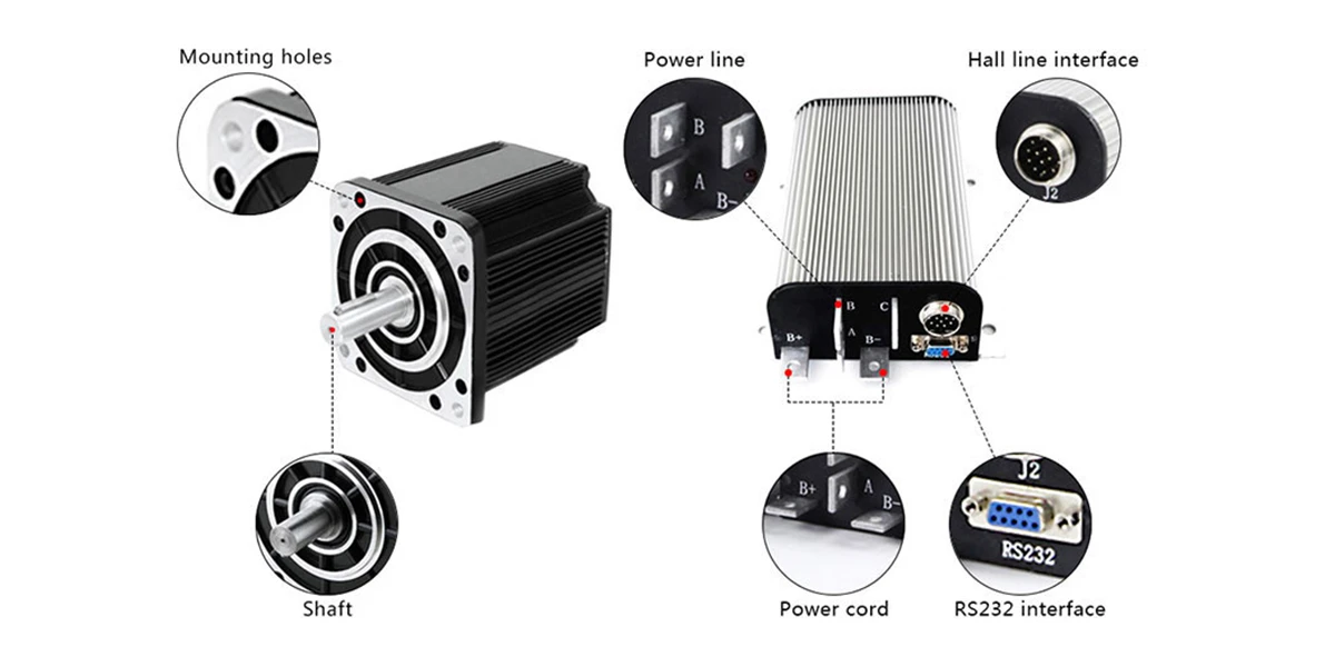 3 Phase 48V 5000W 16 Nm 3000 rpm 123A Brushless DC Motor