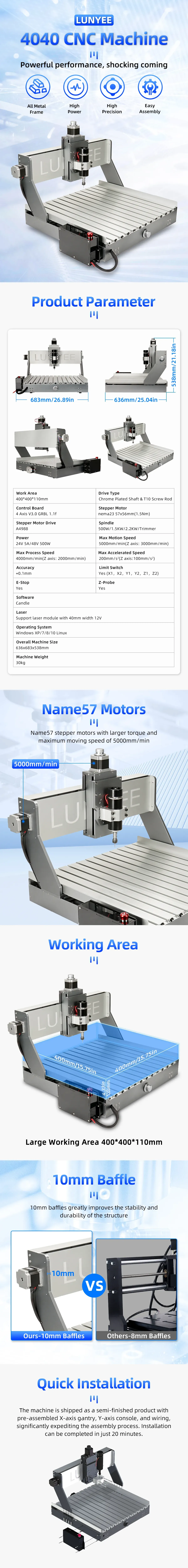 4040 CNC Router Machine with 500-710W Spindle Motor