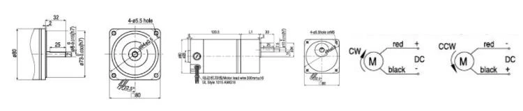 40W 12-90V dc worm gear motor with encoder