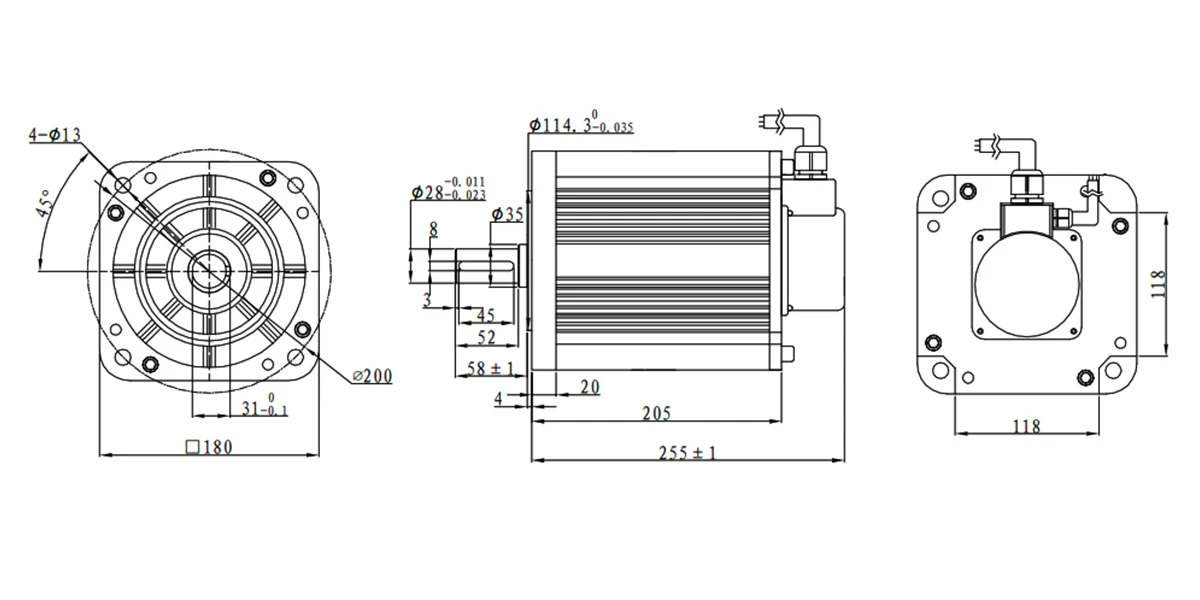 96V 2500W 12 Nm 2000 rpm 31A Brushless DC Motor