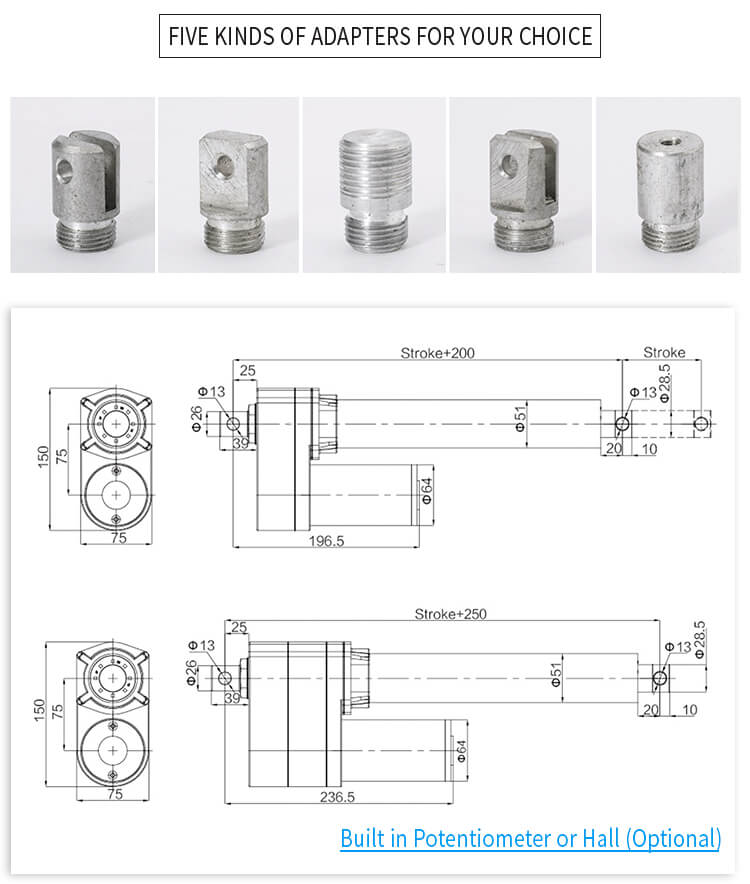 72V / 48V / 36V / 24V / 12V 10000N 50-800mm 5-160mm/s linear actuator