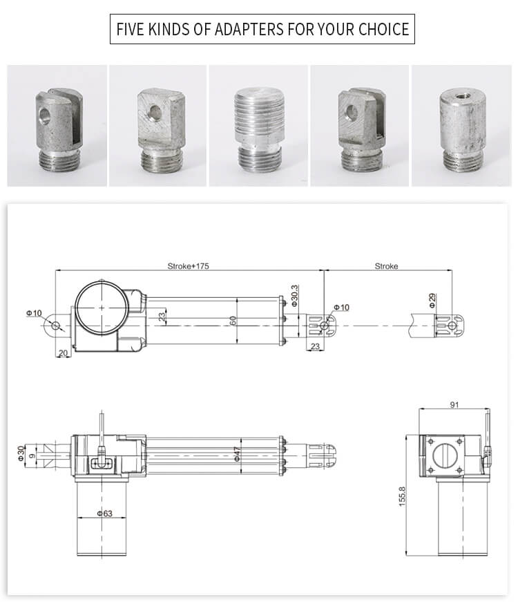 12v-24v 8000N 50-800mm 4~36mm/s linear actuator