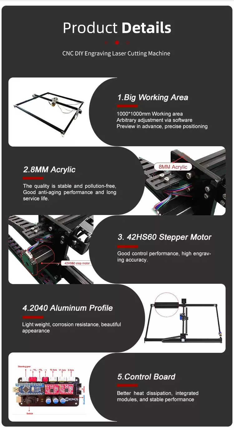 100*100cm Big Area 40W DIY Engraving Laser Cutting Machine