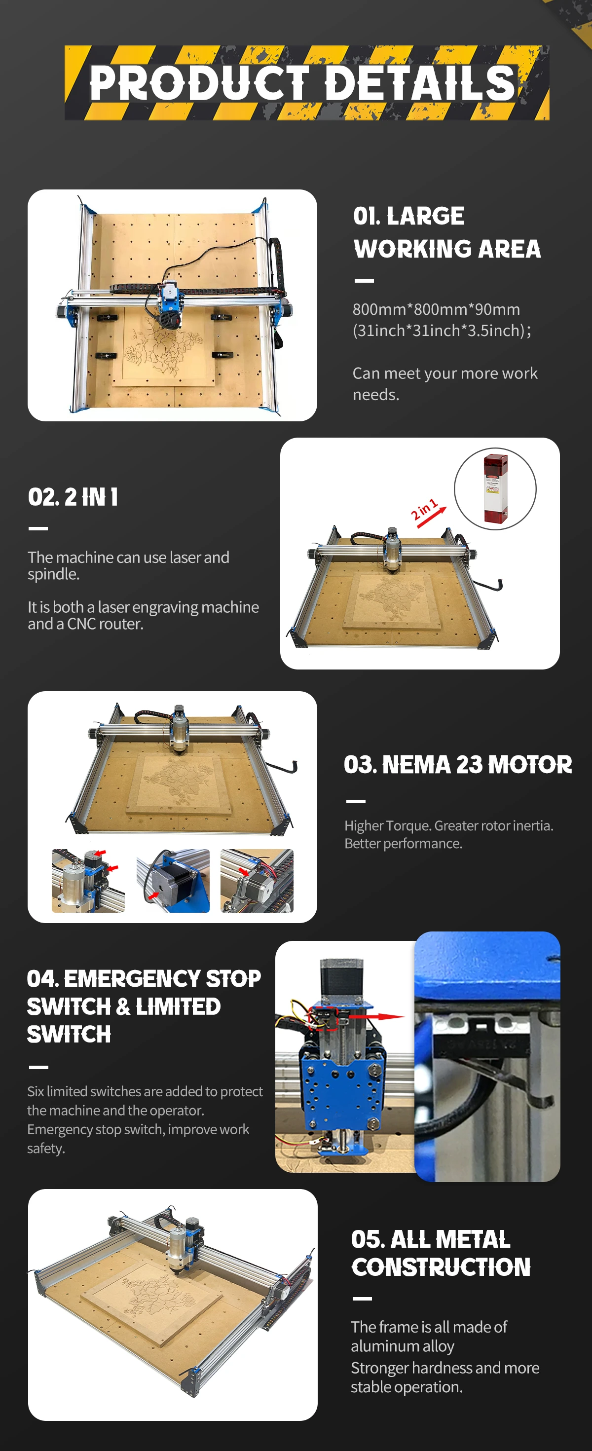 80cm*80cm 40W Laser Carving Machine with 710W Spindle