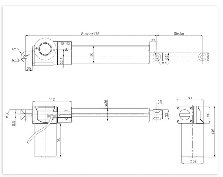 12v-24v 1500N 50-800mm 5-30mm/s linear actuator