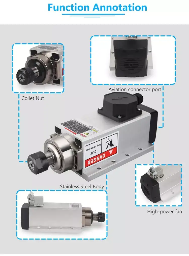 380/220V 2.2kW 24000rpm Air Cooling Drilling Spindle Motor