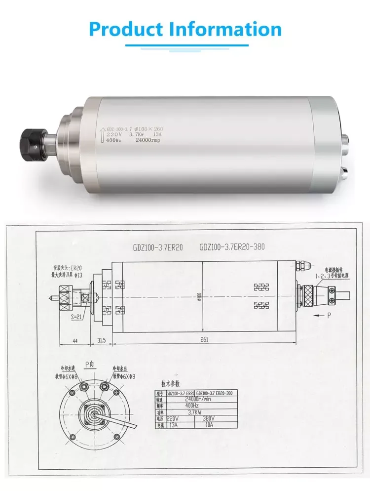 220V 1.5KW Air-cooled 24000rpm High-speed Spindle Motor